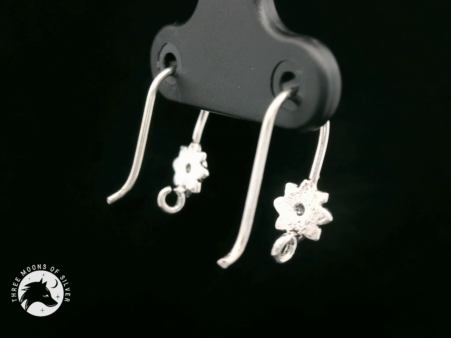 Silver Flower Fish Hook Earrings 15mm