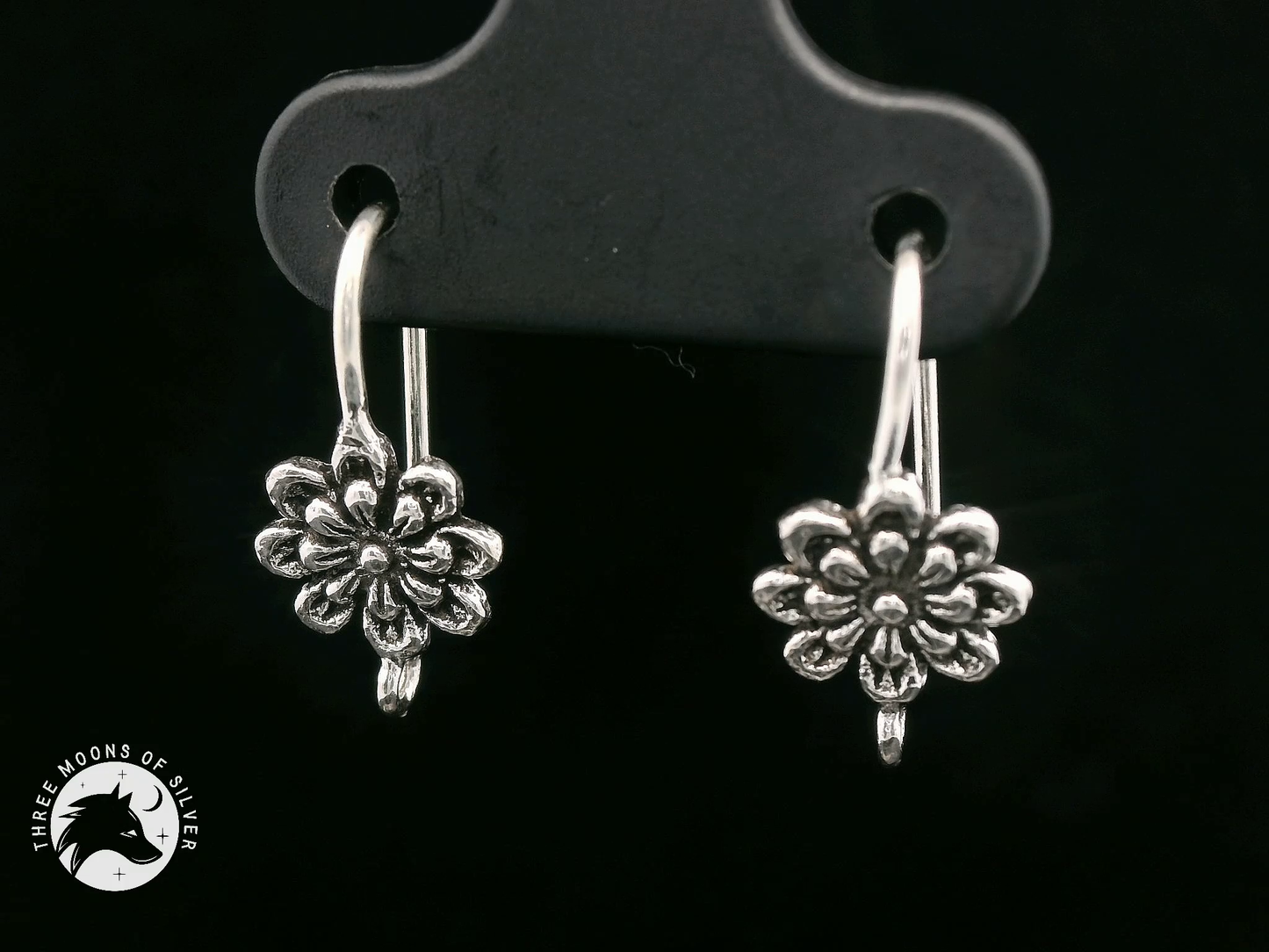 Flower Silver Fish Hook Earrings 16mm