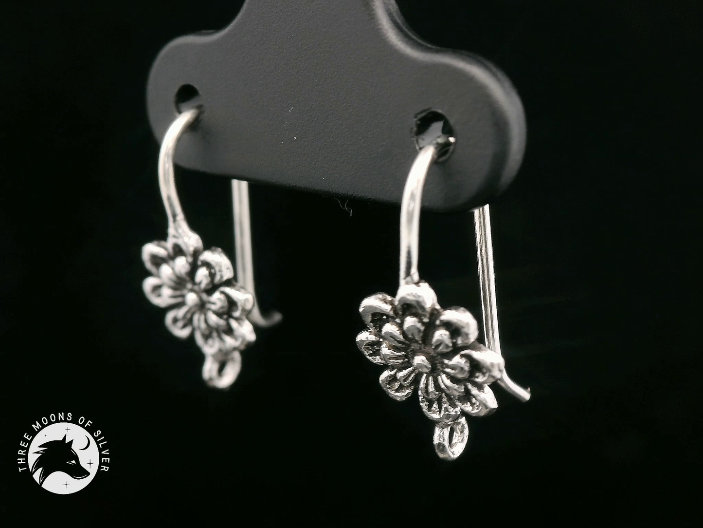 Flower Silver Fish Hook Earrings 16mm