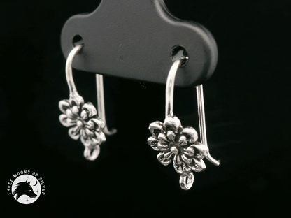 Flower Silver Fish Hook Earrings 16mm