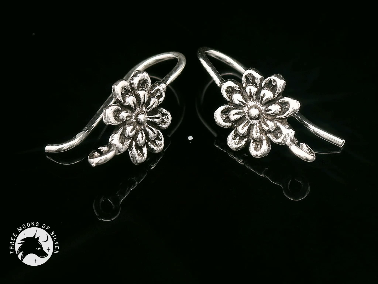 Flower Silver Fish Hook Earrings 16mm