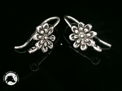 Flower Silver Fish Hook Earrings 16mm
