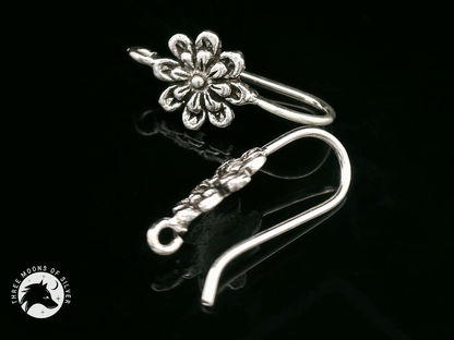 Flower Silver Fish Hook Earrings 16mm
