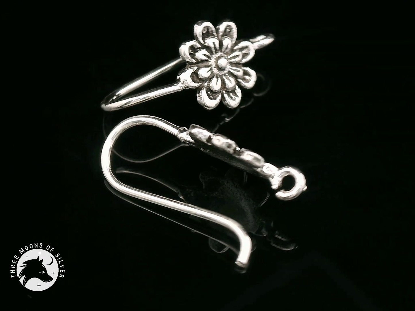 Flower Silver Fish Hook Earrings 16mm