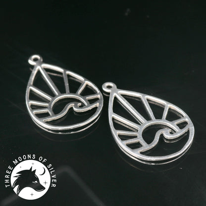 Wave and Sunrise/Sunset Silver Drop Earrings 18mm
