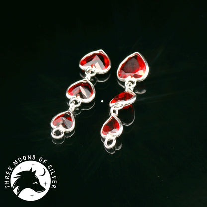 Heart-Shaped Red Crystals Dangle Earrings 25mm