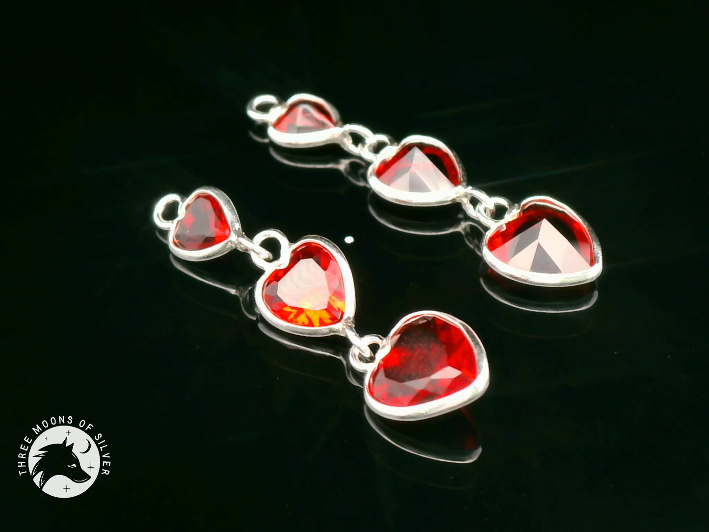 Heart-Shaped Red Crystals Dangle Earrings 25mm