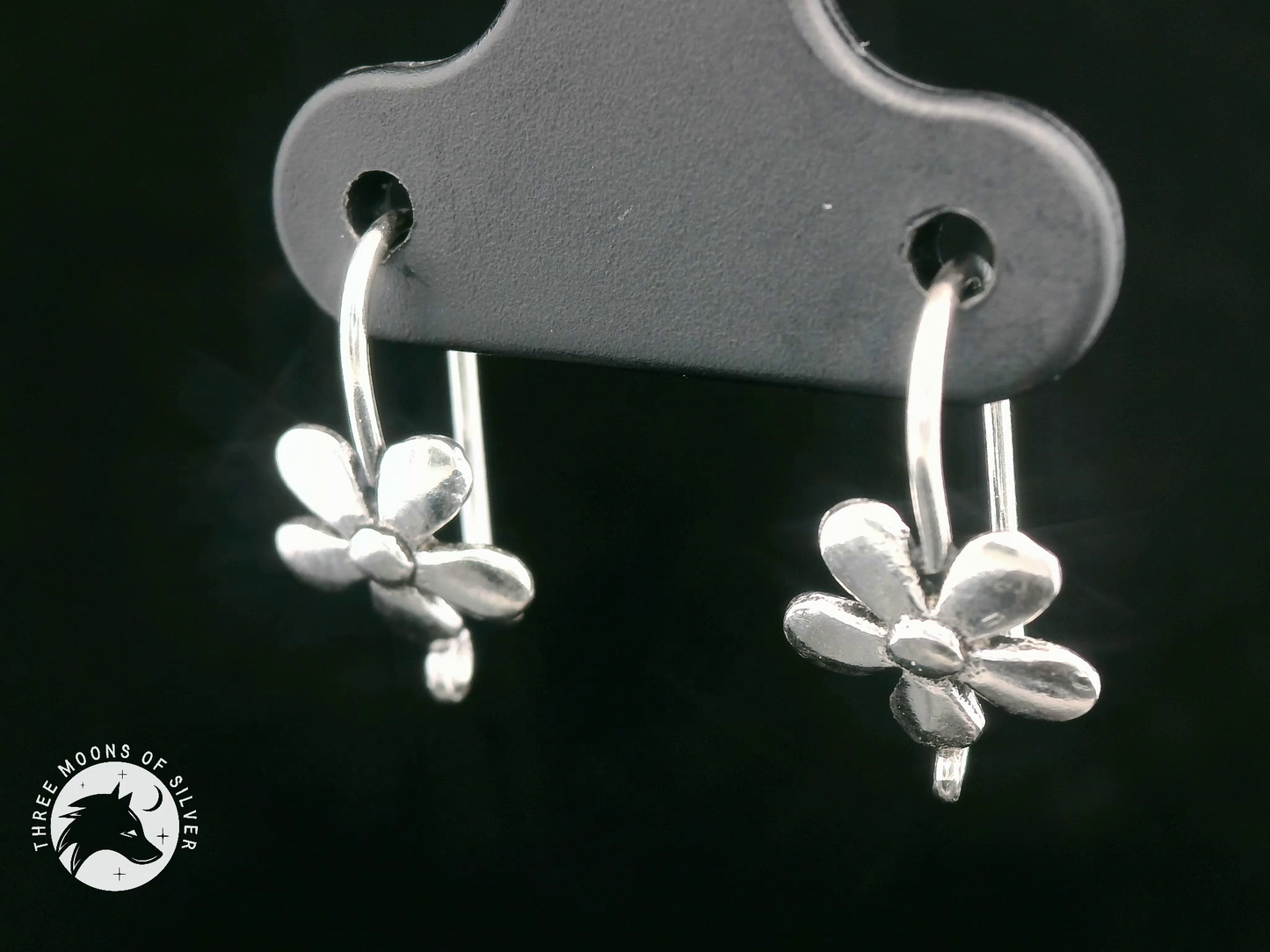 Stunning Silver Flower Fish Hook Earrings 15mm