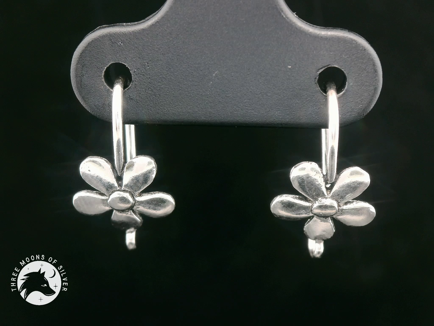 Stunning Silver Flower Fish Hook Earrings 15mm
