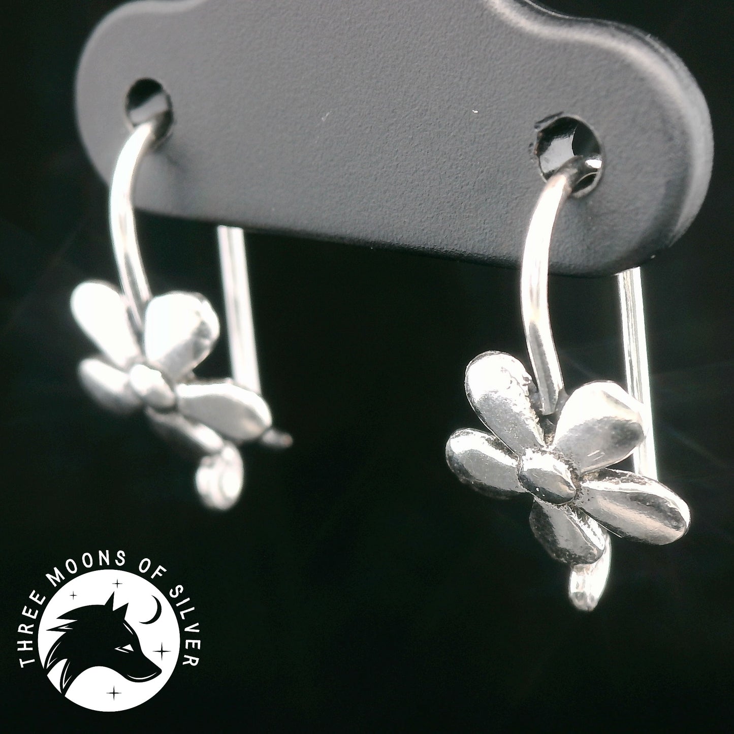 Stunning Silver Flower Fish Hook Earrings 15mm