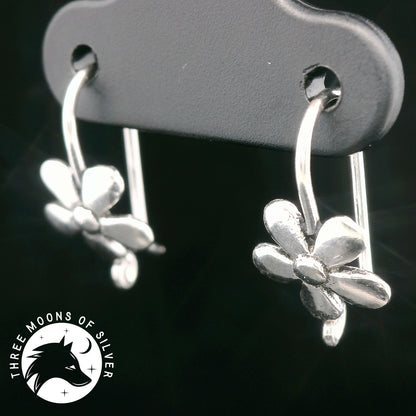 Stunning Silver Flower Fish Hook Earrings 15mm