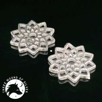 Intricate Silver Flower Earrings 12mm