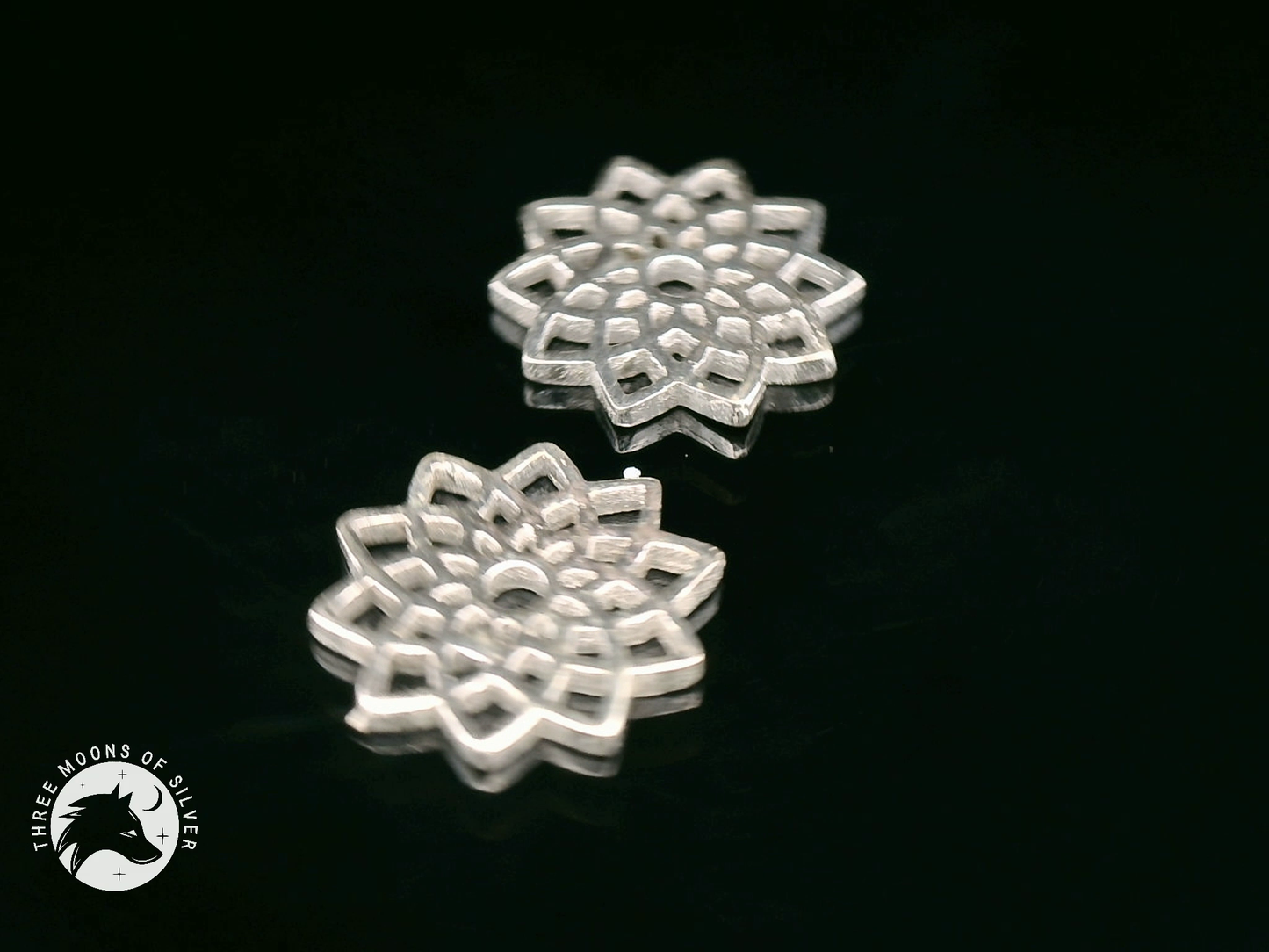 Intricate Silver Flower Earrings 12mm
