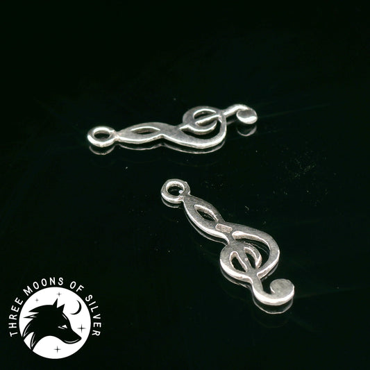 Elegant Silver Treble Clef Drop Earrings 19mm