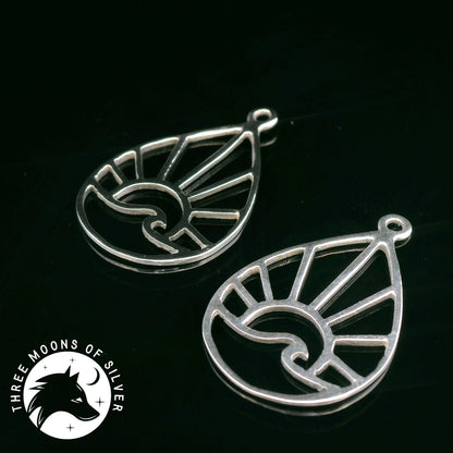 Wave and Sunrise/Sunset Silver Drop Earrings 18mm