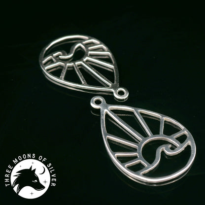 Wave and Sunrise/Sunset Silver Drop Earrings 18mm