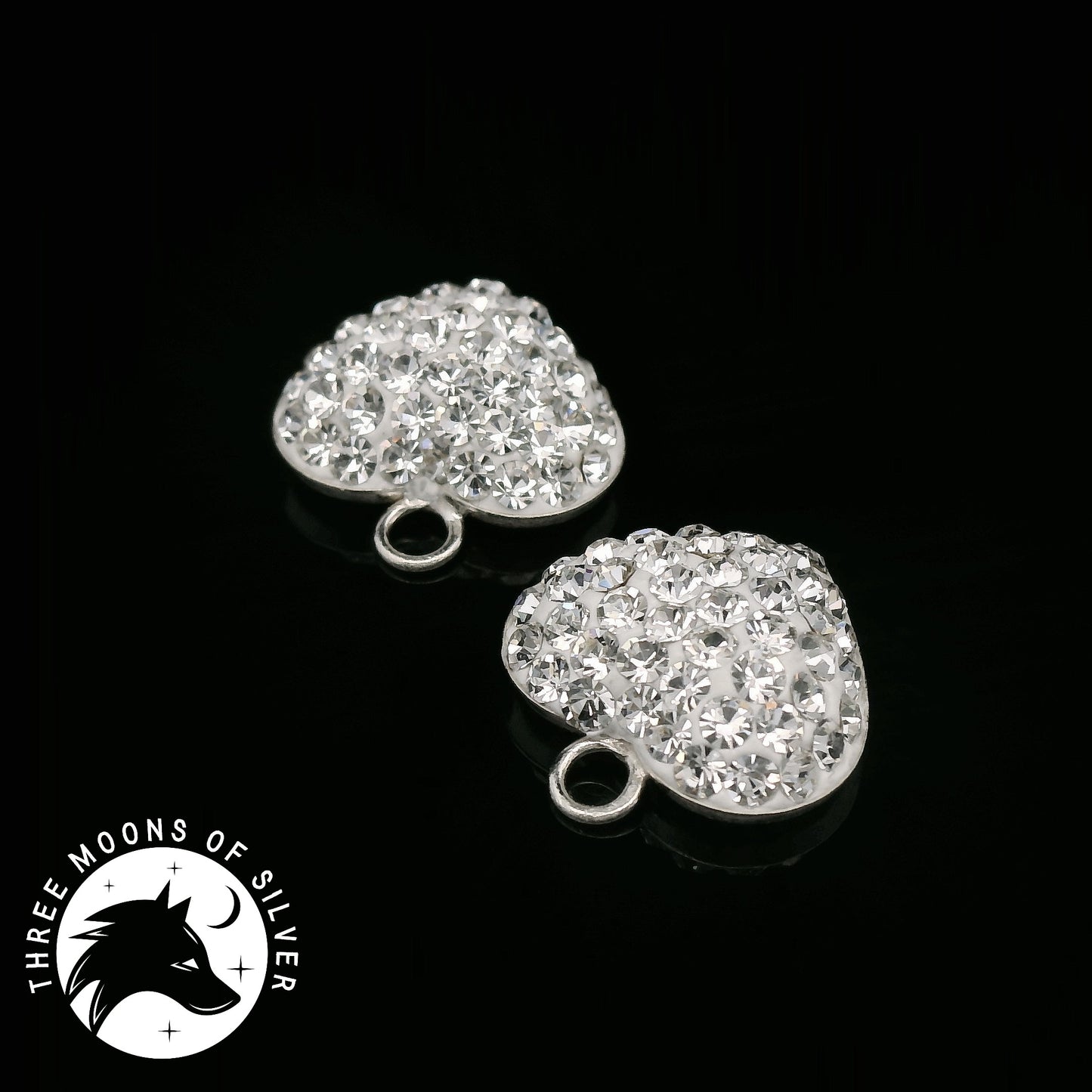 925 Silver Heart Charms with Sparkling Crystals
