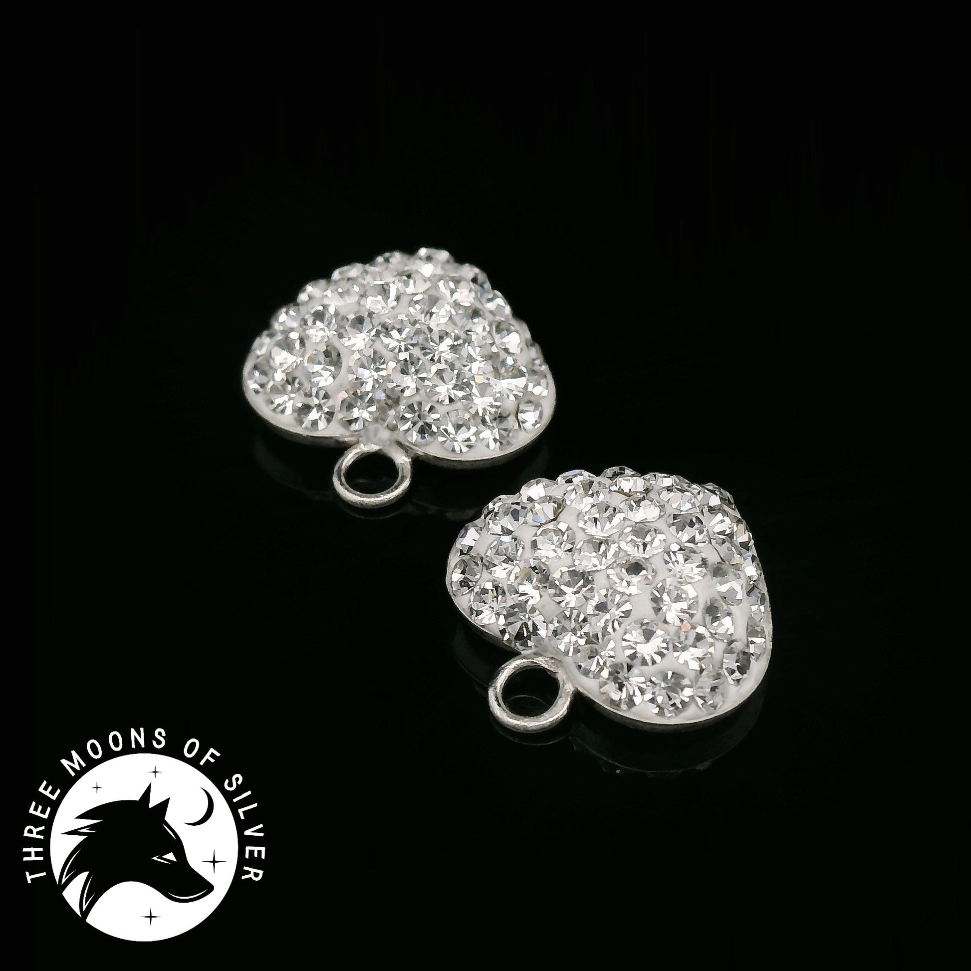 925 Silver Heart Charms with Sparkling Crystals