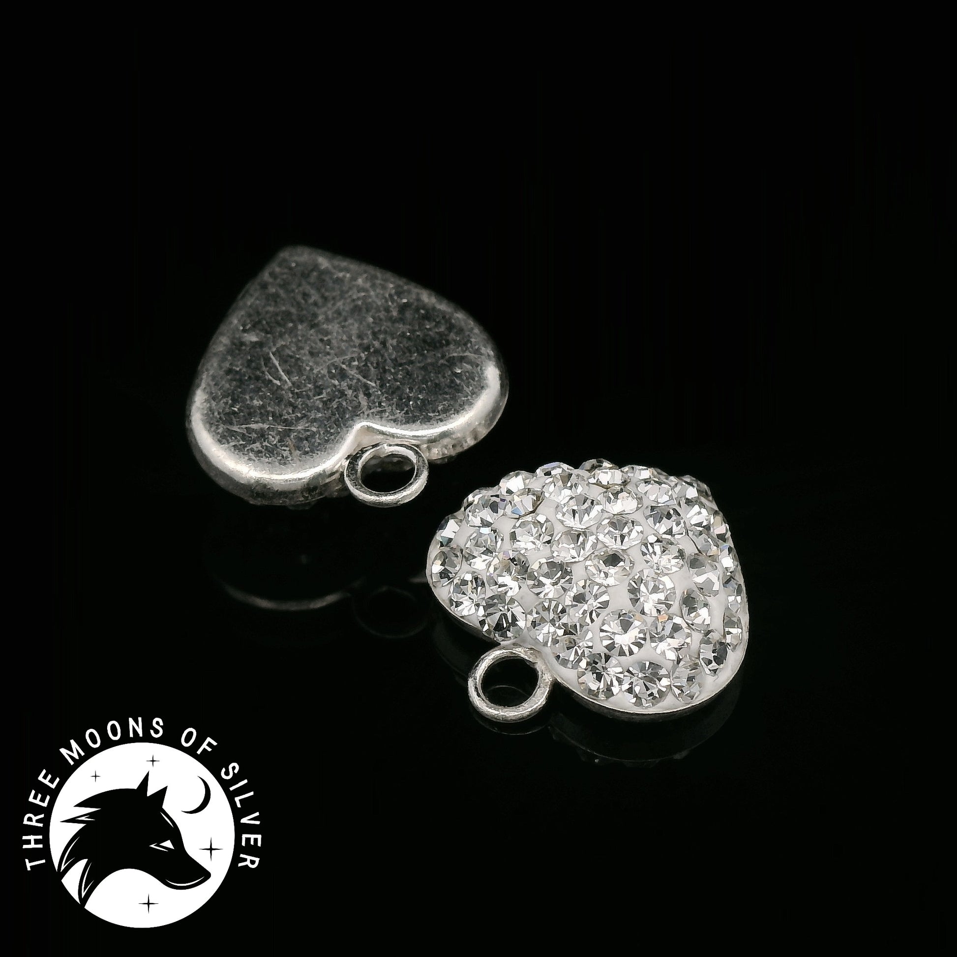 925 Silver Heart Charms with Sparkling Crystals