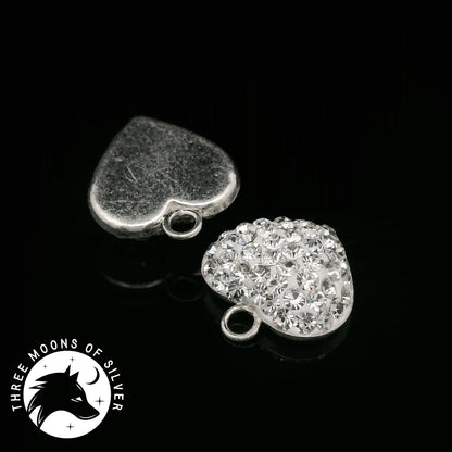 925 Silver Heart Charms with Sparkling Crystals