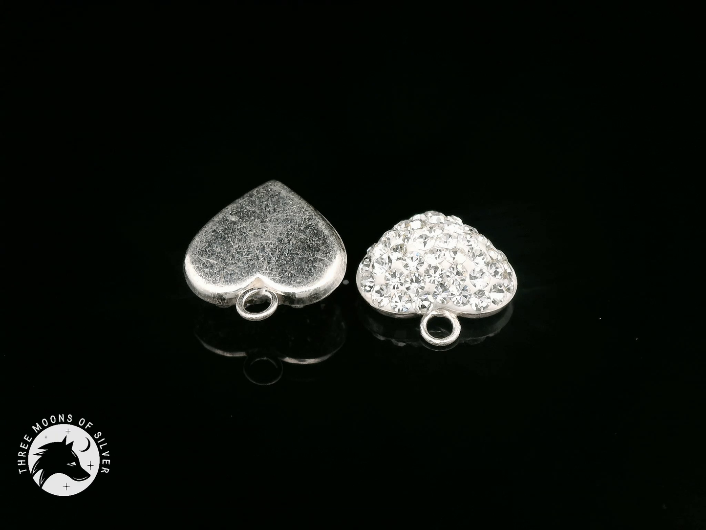 925 Silver Heart Charms with Sparkling Crystals