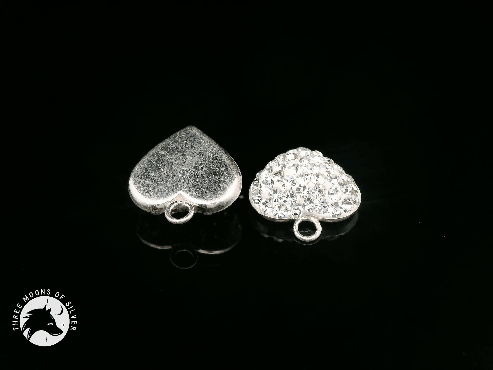 925 Silver Heart Charms with Sparkling Crystals