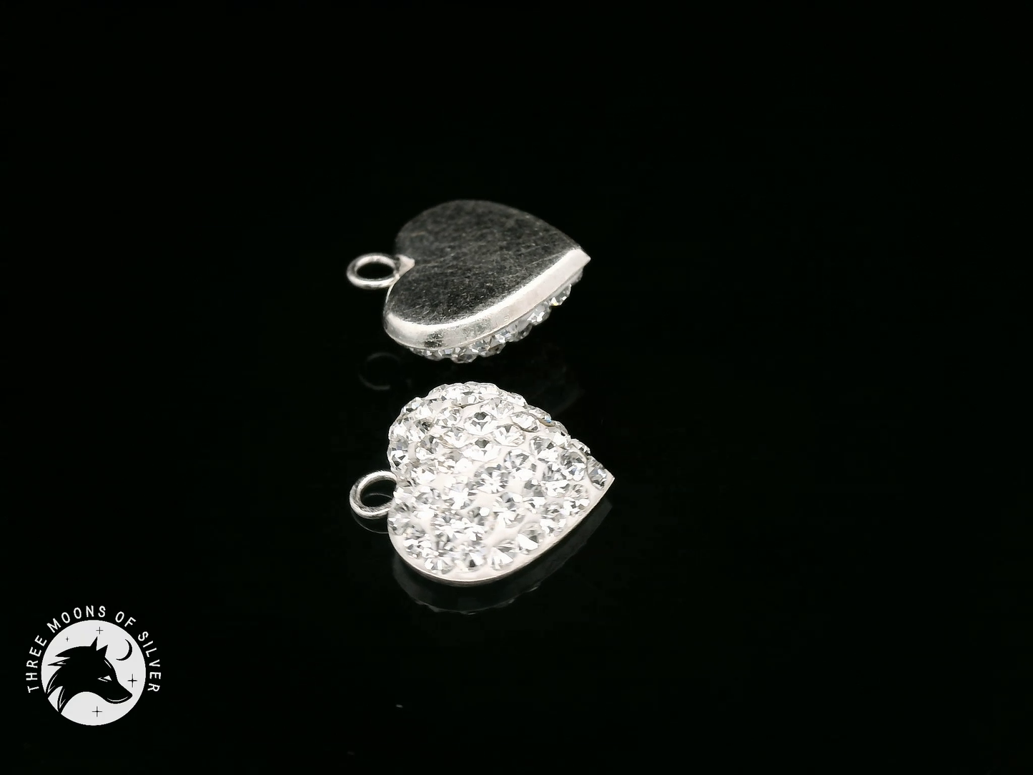 925 Silver Heart Charms with Sparkling Crystals