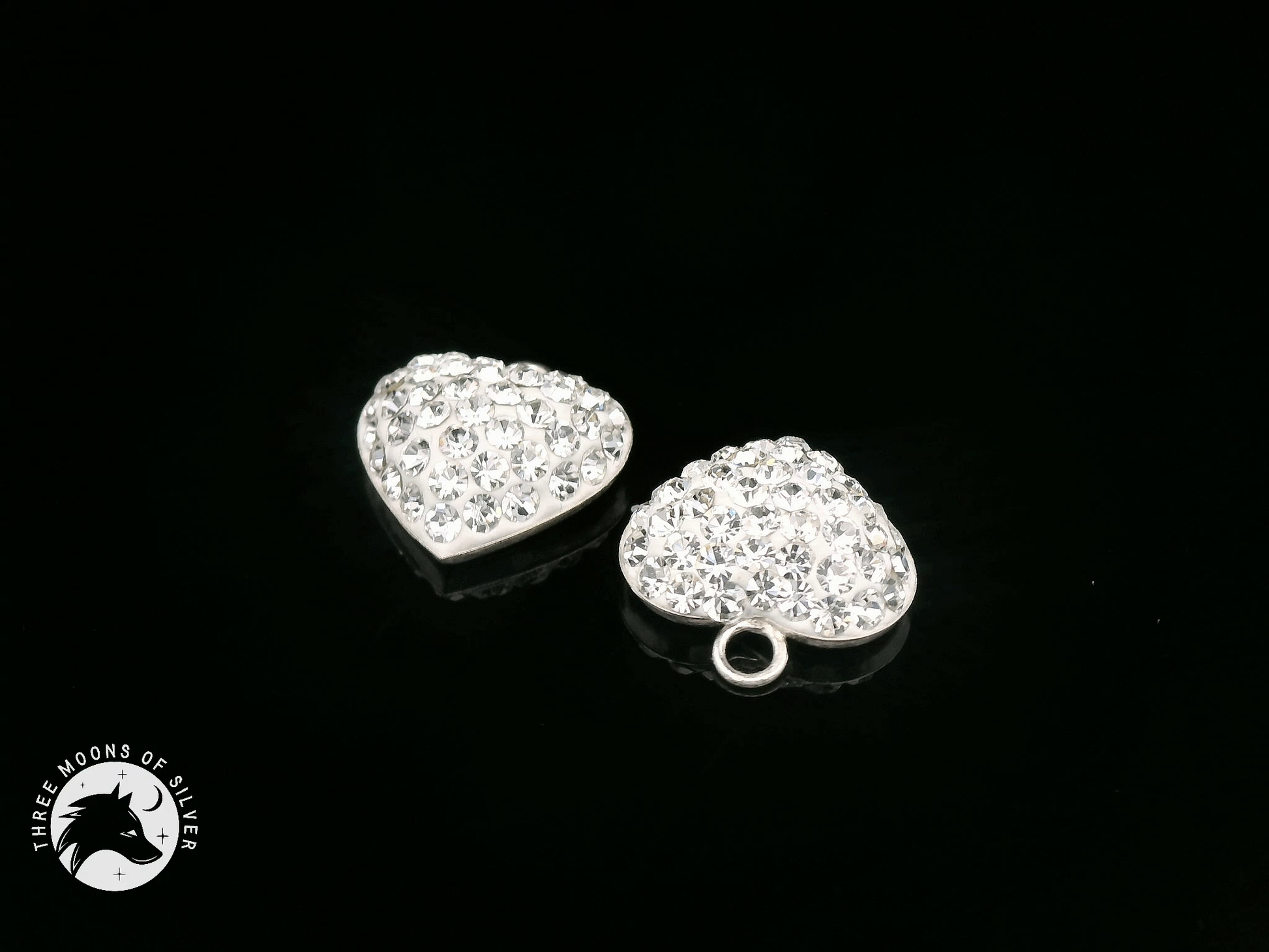925 Silver Heart Charms with Sparkling Crystals