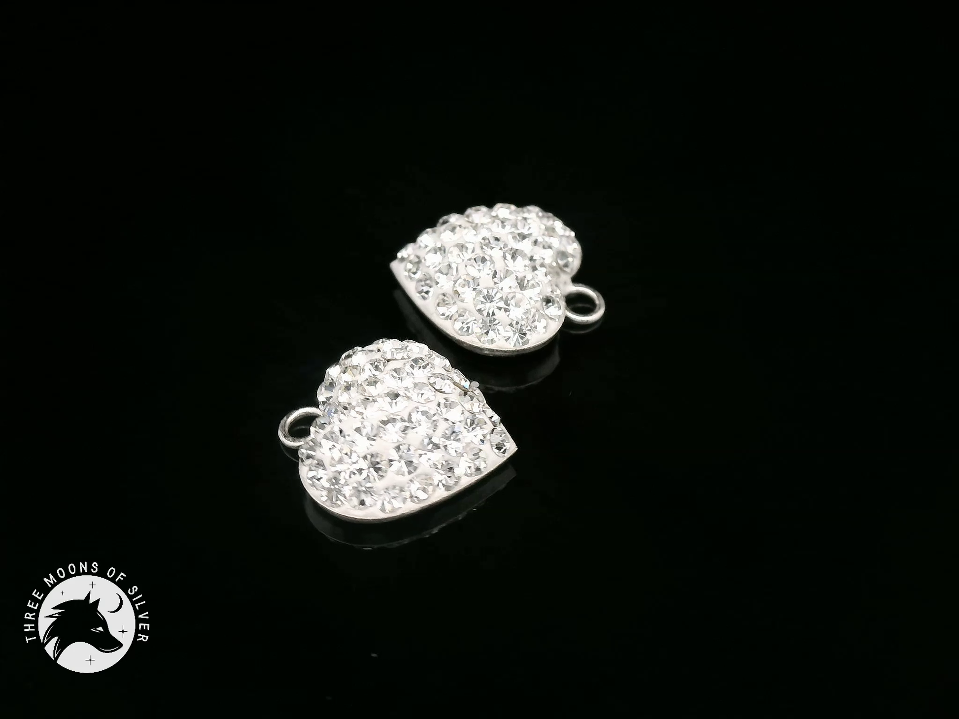 925 Silver Heart Charms with Sparkling Crystals