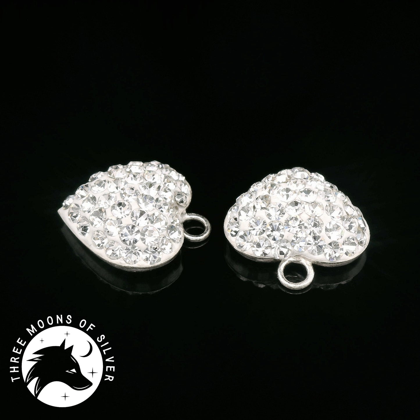 925 Silver Heart Charms with Sparkling Crystals