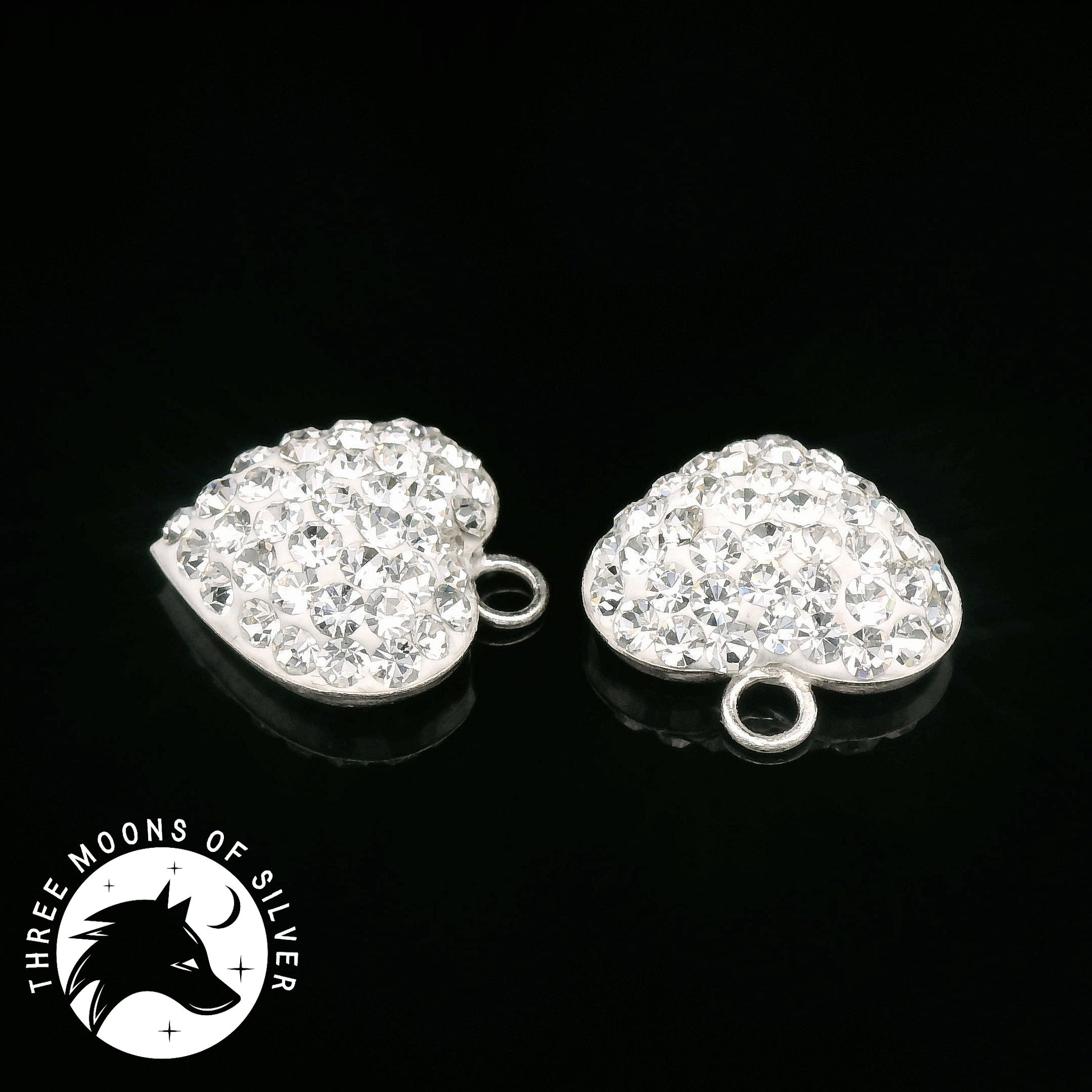 925 Silver Heart Charms with Sparkling Crystals